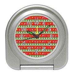 Christmas-papers-red-and-green Travel Alarm Clock by Amaryn4rt