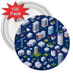 Isometric-seamless-pattern-megapolis 3  Buttons (100 Pack)  by Amaryn4rt