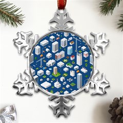 Isometric-seamless-pattern-megapolis Metal Small Snowflake Ornament by Amaryn4rt