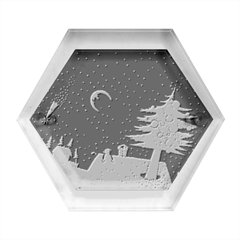 House Tree Man Moon Night Stars Hexagon Wood Jewelry Box by Pakjumat