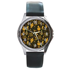 Christmas Background Round Metal Watch by Pakjumat