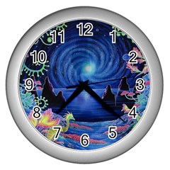 Psychedelic Mushrooms Psicodelia Dream Blue Wall Clock (silver) by Modalart