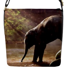 Baby Elephant Watering Hole Flap Closure Messenger Bag (s) by Sarkoni