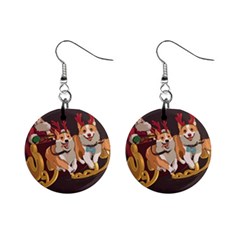 Christmas Santa Claus Dog Sled Mini Button Earrings by Sarkoni