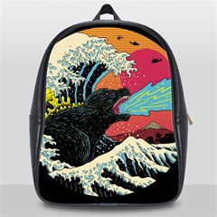 Retro Wave Kaiju Godzilla Japanese Pop Art Style School Bag (xl) by Modalart