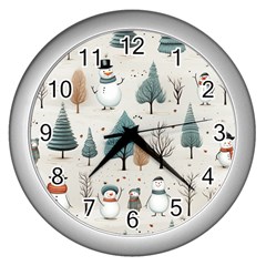 Snowman Snow Christmas Wall Clock (silver) by Ravend