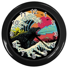 Retro Wave Kaiju Godzilla Japanese Pop Art Style Wall Clock (black) by Modalart