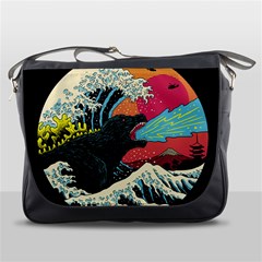 Retro Wave Kaiju Godzilla Japanese Pop Art Style Messenger Bag by Modalart