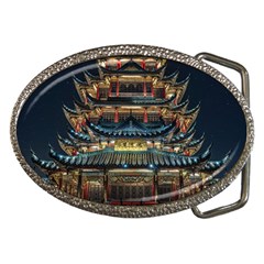 Blue Yellow And Green Lighted Pagoda Tower Belt Buckles by Modalart