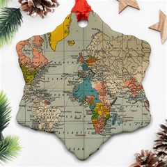 Vintage World Map Snowflake Ornament (two Sides) by Ndabl3x