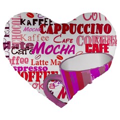 Coffee Cup Lettering Coffee Cup Large 19  Premium Flano Heart Shape Cushions by Amaryn4rt