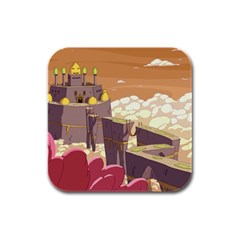 Animated Castle Illustration Adventure Time Cartoon Nature Rubber Square Coaster (4 Pack) by Sarkoni