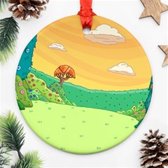 Green Field Illustration Adventure Time Multi Colored Round Ornament (two Sides) by Sarkoni