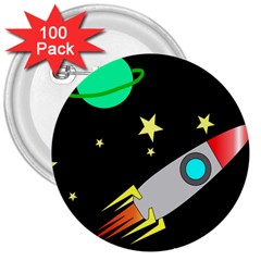 Planet Rocket Space Stars 3  Buttons (100 Pack)  by Ravend