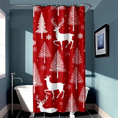 Christmas Tree Deer Pattern Red Shower Curtain 36  X 72  (stall)  by Ravend