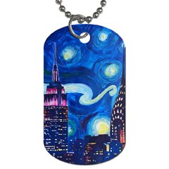 Starry Night In New York Van Gogh Manhattan Chrysler Building And Empire State Building Dog Tag (two Sides) by Modalart