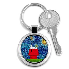 Cartoon Dog Starry Night Van Gogh Parody Key Chain (round) by Modalart