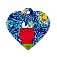 Cartoon Dog Starry Night Van Gogh Parody Dog Tag Heart (two Sides) by Modalart