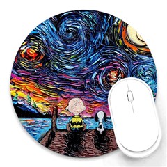 Cartoon Dog Vincent Van Gogh s Starry Night Parody Round Mousepad by Modalart