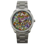 Graffiti Word Seamless Pattern Sport Metal Watch Front