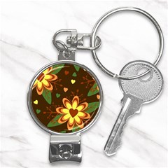 Floral Hearts Brown Green Retro Nail Clippers Key Chain by Hannah976