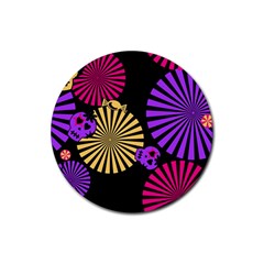 Seamless Halloween Day Of The Dead Rubber Round Coaster (4 Pack) by Hannah976