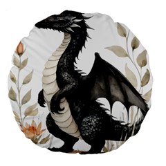 Cute Black Baby Dragon Flowers Painting (2) Large 18  Premium Round Cushions by 1xmerch