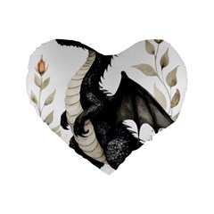 Cute Black Baby Dragon Flowers Painting (2) Standard 16  Premium Flano Heart Shape Cushions by 1xmerch