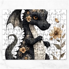 Cute Black Baby Dragon Flowers Painting (7) Rectangular Jigsaw Puzzl by 1xmerch