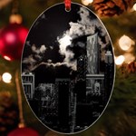 City Night Moon Skyline Skyscraper UV Print Acrylic Ornament Oval Front