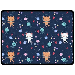 Cute Astronaut Cat With Star Galaxy Elements Seamless Pattern Two Sides Fleece Blanket (large) by Grandong