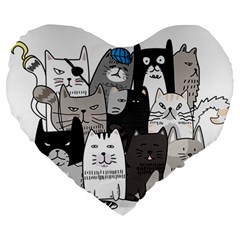 Cute Cat Hand Drawn Cartoon Style Large 19  Premium Heart Shape Cushions by Grandong