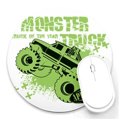 Monster Truck Illustration Green Car Round Mousepad by Sarkoni