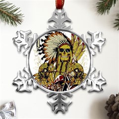 Motorcycle And Skull Cruiser Native American Metal Small Snowflake Ornament by Sarkoni