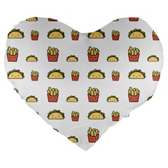 Fries Taco Pattern Fast Food Large 19  Premium Flano Heart Shape Cushions by Apen