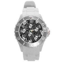 Skull Skeleton Pattern Texture Round Plastic Sport Watch (l) by Apen