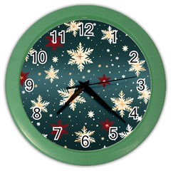 Snowflakes Winter Snow Color Wall Clock by Apen