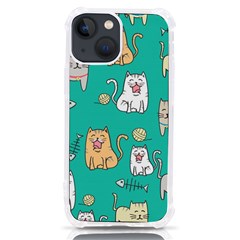 Seamless Pattern Cute Cat Cartoon With Hand Drawn Style Iphone 13 Mini Tpu Uv Print Case by Grandong