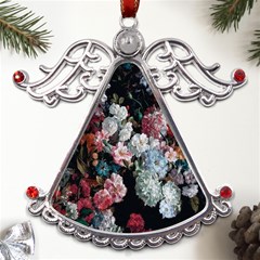 Floral Pattern, Red, Floral Print, E, Dark, Flowers Metal Angel With Crystal Ornament by nateshop