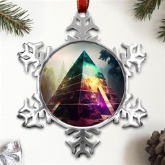 Tropical Forest Jungle Ar Colorful Midjourney Spectrum Trippy Psychedelic Nature Trees Pyramid Metal Small Snowflake Ornament by Sarkoni