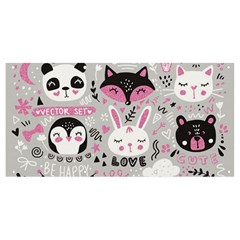 Big Set With Cute Cartoon Animals Bear Panda Bunny Penguin Cat Fox Banner And Sign 8  X 4  by Bedest