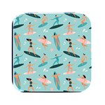 Beach Surfing Surfers With Surfboards Surfer Rides Wave Summer Outdoors Surfboards Seamless Pattern Square Metal Box (Black) Front