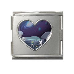 Alien Astronaut Scene Mega Link Heart Italian Charm (18mm) by Bedest