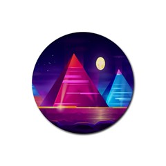 Egyptian Pyramids Night Landscape Cartoon Rubber Coaster (round) by Ndabl3x