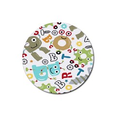 Seamless Pattern Vector With Funny Robots Cartoon Rubber Coaster (round) by Hannah976