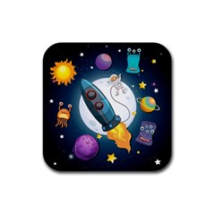 Spaceship Astronaut Space Rubber Square Coaster (4 Pack) by Hannah976