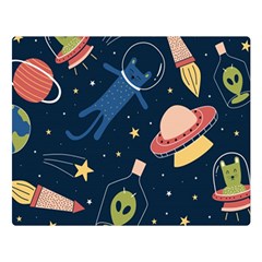 Seamless Pattern With Funny Aliens Cat Galaxy Premium Plush Fleece Blanket (large) by Hannah976