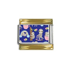 Hand Drawn Cute Sloth Pattern Background Gold Trim Italian Charm (9mm) by Hannah976