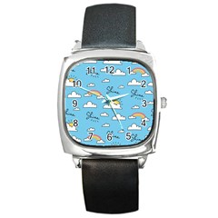 Seamless Pattern Vector Owl Cartoon With Bugs Square Metal Watch by Apen