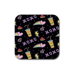 Cute Girl Things Seamless Background Rubber Square Coaster (4 Pack) by Apen